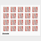 Sticker Carré Chat Princesse Rose (Feuille)