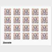 Sticker Carré Chat princesse Rose blanche (Feuille)