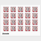 Sticker Carré Chat Princesse Rose Rouge (Feuille)
