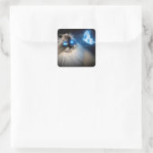 Sticker Carré Chat Ragdoll Avec Papillon Néon Bleu (Sac)