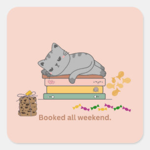 Sticker Carré Chat réservé tout le week-end