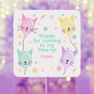 Sticker Carré Chat rose Kitty Balloons Kitten Fête Fille Anniver