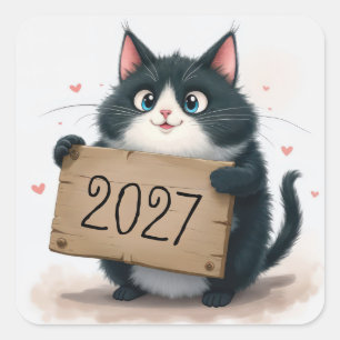 Sticker Carré Chat Smoking avec le signe de la nouvelle année 20