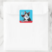 Sticker Carré Chat Smoking Avec Vin Rouge (Sac)