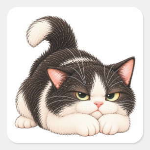 Sticker Carré Chat smoking élégant grincheux Design mignon