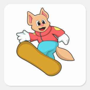 Sticker Carré Chat Snowboard Sports