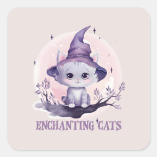 Sticker Carré Chat sorcier enchanteur