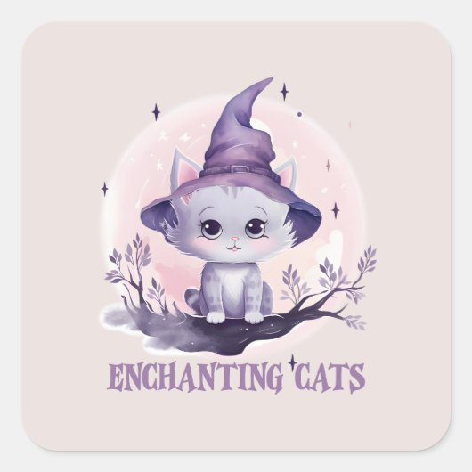 Sticker Carré Chat sorcier enchanteur (Devant)