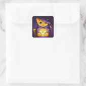 Sticker Carré Chat-sorcière d'Halloween violet (Sac)