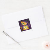 Sticker Carré Chat-sorcière d'Halloween violet (Enveloppe)