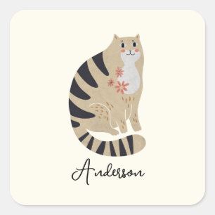 Sticker Carré Chat souriant amusant personnalisable
