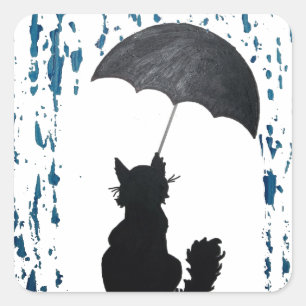 Sticker Carré Chat sous parapluie