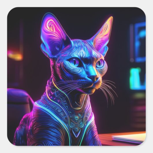 Sticker Carré Chat Sphinx Alien S'assoit Dans Le Fauteuil De Son (Devant)