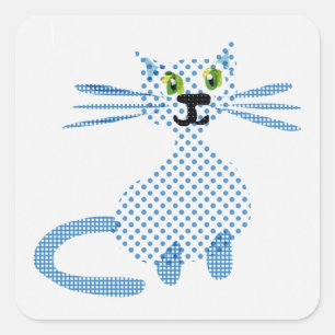 Sticker Carré Chat spot bleu et blanc mignon
