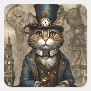 Sticker Carré Chat Steampunk