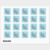 Sticker Carré Chat tabby gris étiré bleu (Feuille)