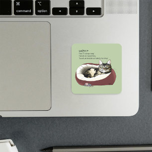 Sticker Carré Chat Tabby Laziness Sarcastique Vert Sauge Sage
