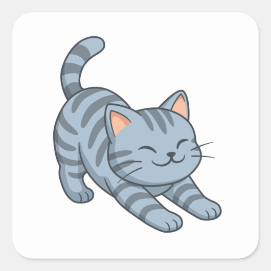 Sticker Carré Chat tigré gris qui s'étire (Devant)