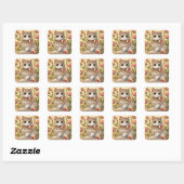 Sticker Carré Chat Tulipe au printemps (Feuille)