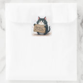 Sticker Carré Chat Tuxedo avec signe du Nouvel An 2026 (Sac)