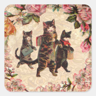 Sticker Carré Chat Vintage jolie chatons antiques chatons