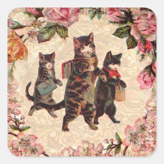 Sticker Carré Chat Vintage jolie chatons antiques chatons (Devant)