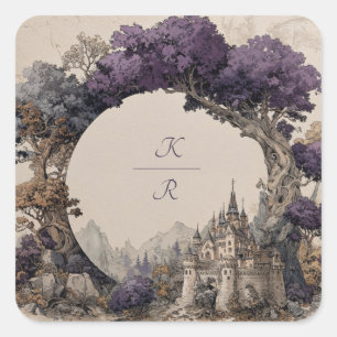 Sticker Carré Château à voûte d'arbre pourpre illustré pour mari