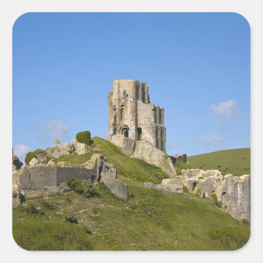 Sticker Carré Château de Corfe, Corfe, Dorset, Angleterre (Devant)