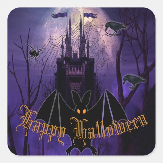 Sticker Carré Château Gothique Hauné Happy Halloween (Devant)