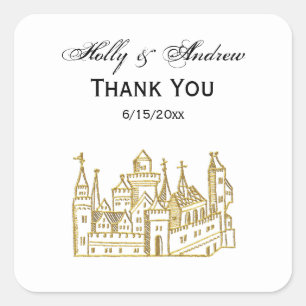 Sticker Carré Château héraldique vintage #2 Crest Faux Gold