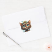 Sticker Carré Chaton Adorable Avec Fleurs💖 (Enveloppe)
