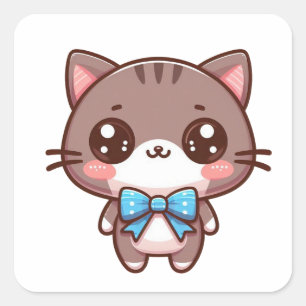 Sticker Carré chaton brun mignon avec cravate