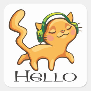 Sticker Carré Chaton Kitty Chéri Amoureux de la Musique Chat Mig