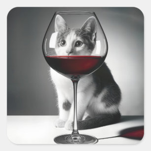 Sticker Carré Chaton regardant à travers un verre à vin