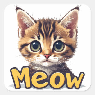 Sticker Carré Chaton Tabby Mignon Avec Message Miaou Chat Mignon