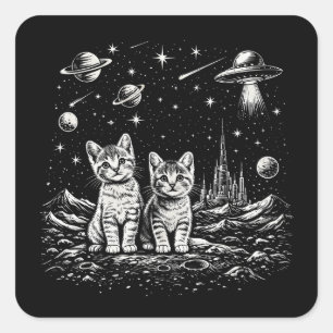 Sticker Carré Chatons de l'espace dans le Cosmos