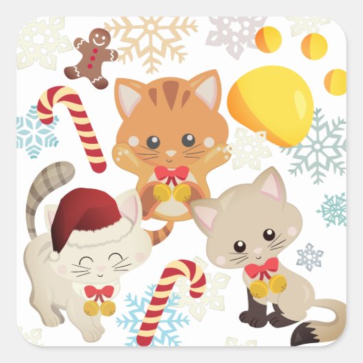 Sticker Carré Chatons de Noël adorables (Devant)