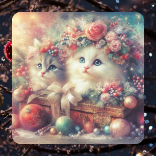 Sticker Carré Chatons de Noël victorien