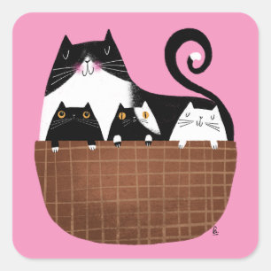 Sticker Carré Chatons noirs et blancs