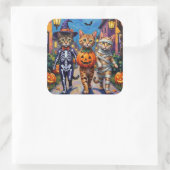 Sticker Carré Chats abyssiniens - Trick ou traitement en Hallowe (Sac)