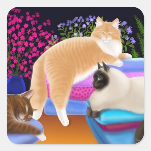 Sticker Carré Chats Aimer Nettoyage Laverie (Devant)