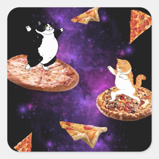 Sticker Carré Chats amusants faisant de la pizza dans l'espace (Devant)