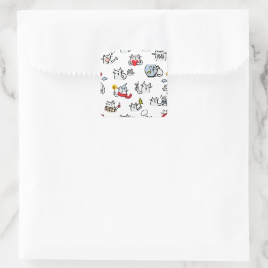 Sticker Carré Chats amusants, lait et magie. (Sac)