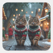 Sticker Carré Chats Angora Turcs Noël Neige Fêtes (Devant)