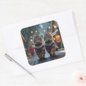 Sticker Carré Chats Angora Turcs Noël Neige Fêtes (Enveloppe)