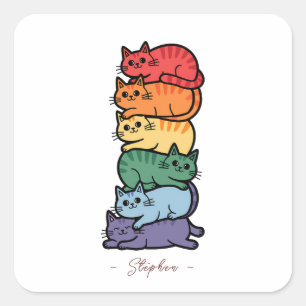Sticker Carré Chats arc-en-ciel empilés - Fête de la fierté LGBT