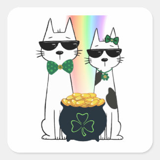 Sticker Carré Chats cools avec pot d'or