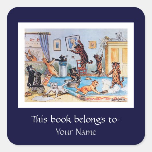 Sticker Carré Chats de nettoyage de printemps par Louis Wain (Devant)