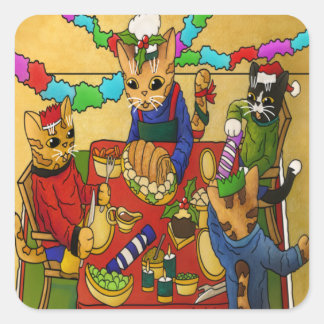 Sticker Carré Chats de Noël