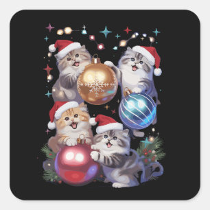 Sticker Carré Chats de Noël mignons dans des ornements spatiaux